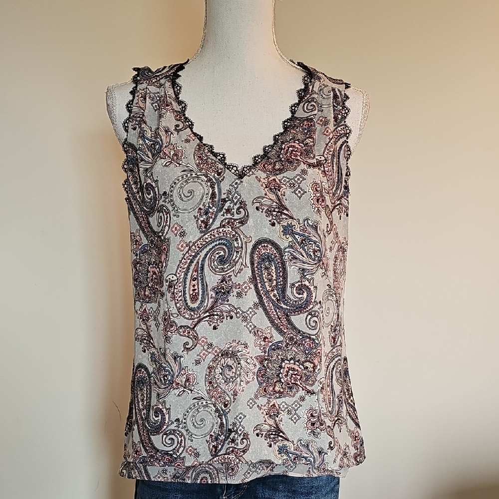 White House Black Market Paisley Lace Trim Tank Top